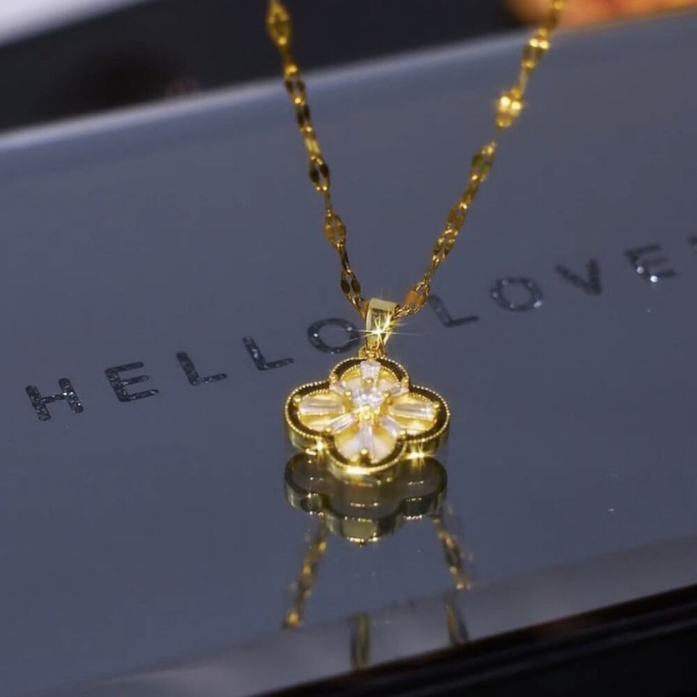 Gold Plated Four Leaf Clover Pendant Necklace - Picture 8 of 9